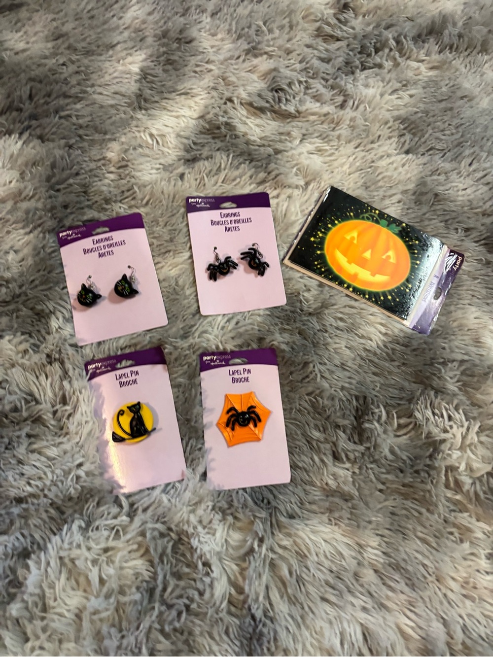Hallmark Halloween Spider and Cat Earrings and Pins - Black and Orange